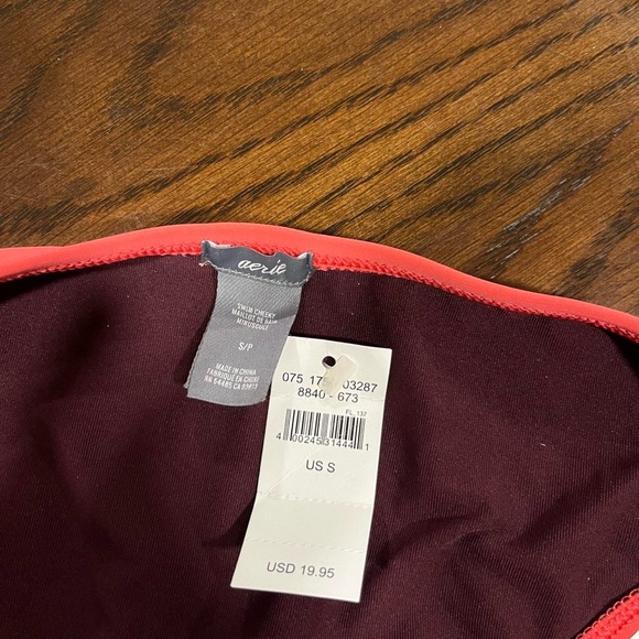 NWT Aerie Coral and Maroon Textured Bikini Top AND Bottom - Picture 6 of 6
